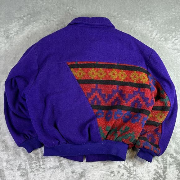 Vintage 90s Rodeo America Aztec wool purple bomber jacket size XL - Picture 3 of 8